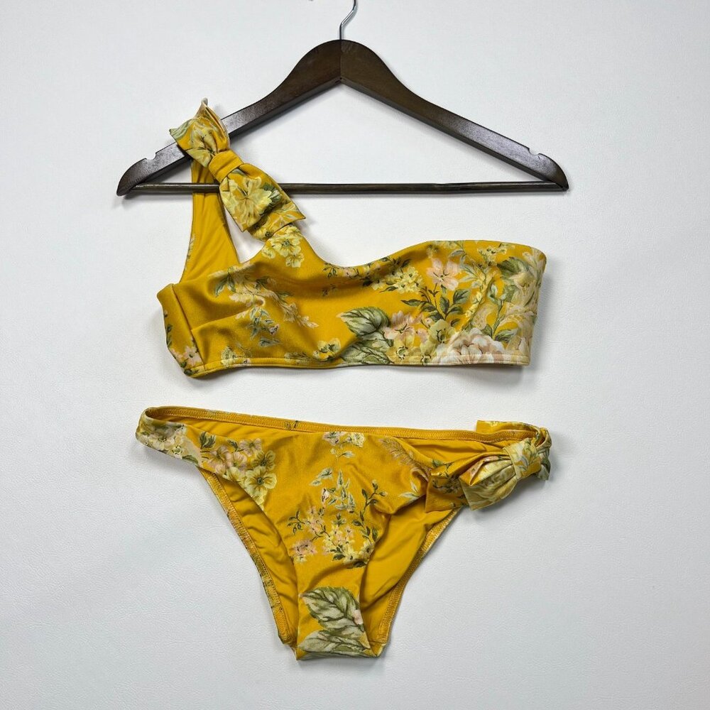 NWOT Zimmermann Amelie Bow Bikini Set Amber Garden Floral One Shoulder Size 3 - Picture 2 of 10